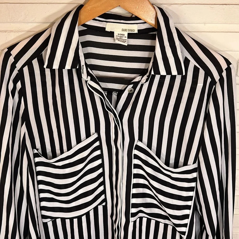 Sans Souci Black and White Striped Oversized Long Sleeve Top, Women’s Size Small - Picture 2 of 7
